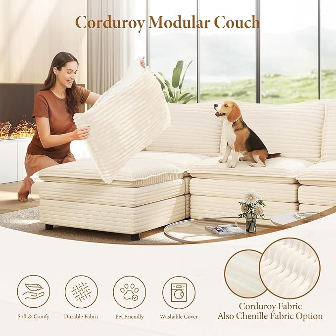 Vesgantti 142" Cloud Couch Sectional Modular Sofa, Comfy Sectional Couch - Image 6