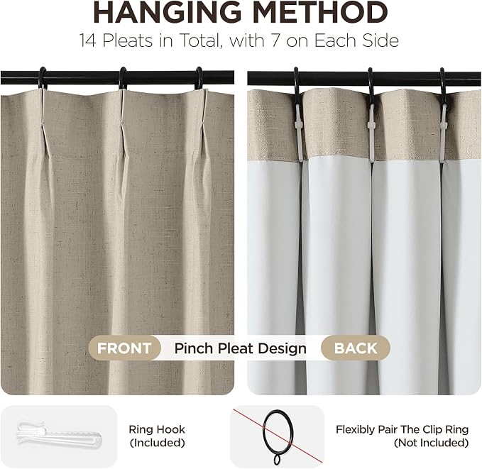 Joydeco Pleated Curtains for Living Room Bedroom, Linen Drapes 90 inch Length 2 - Image 3