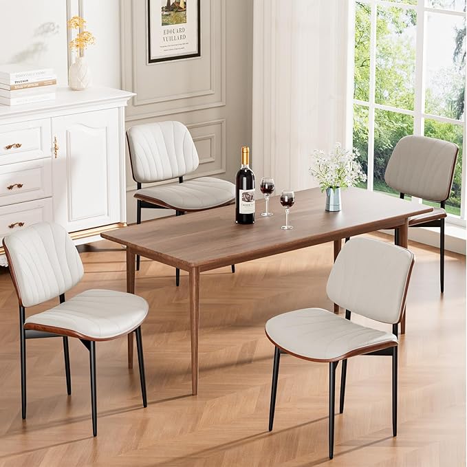 REONEY Dining Chairs Set of 4, Mid-Century Modern Upholstered PU Leather Chairs by REONEY