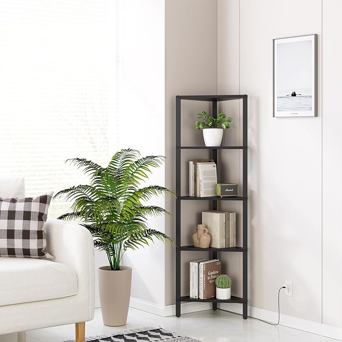 TUTOTAK Corner Shelf with LED Light, 5-Tier Corner Bookshelf - Image 9