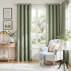 100% Blackout Linen Textured Curtains 72 Inch Long, Sage Green | 100% Blackout - Image 2