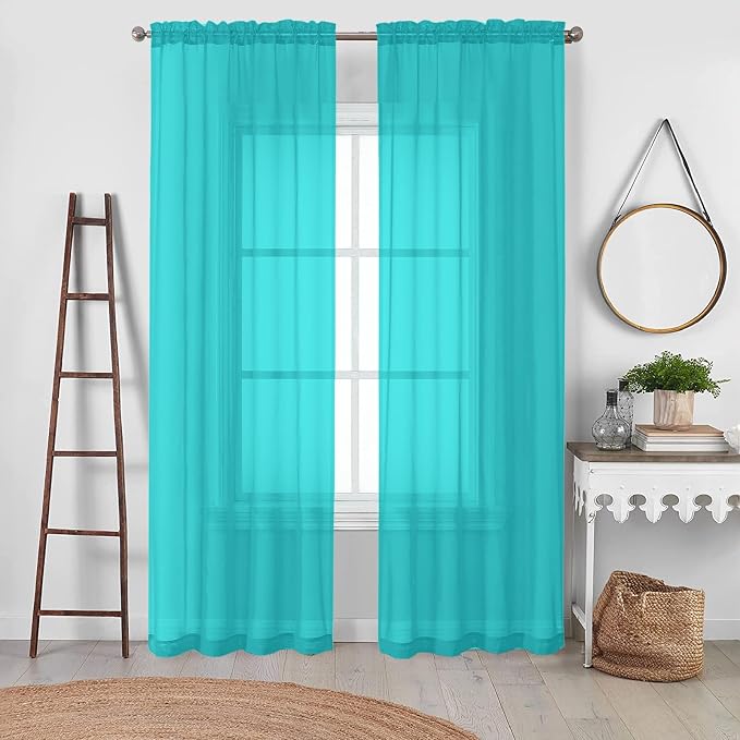 Turquoise Sheer Curtains 78 Inches Long 2 Panels by OVZME