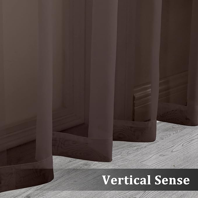 Brown Sheer Curtains 108 Inches Long, Light Filtering Semi Transparent - Image 5