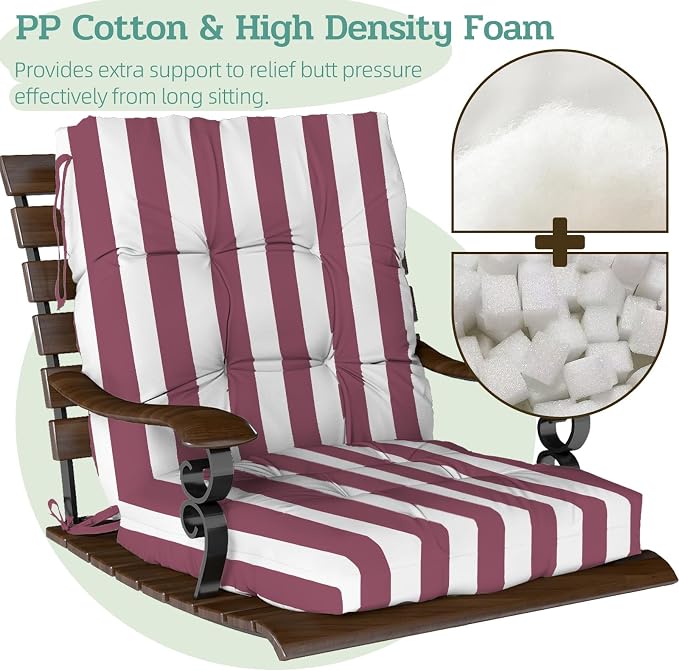 Outdoor Chair Cushion, High Back Soft Seat Pad, Indoor Outside Use, - Image 4