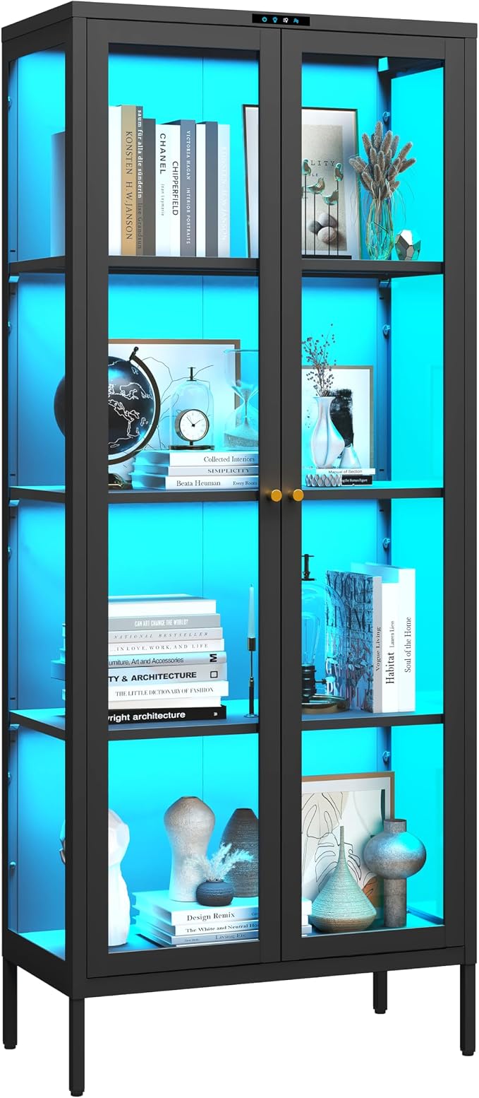 UNICOLY Display Cabinet with Glass Doors, Glass Display Cabinet with 8 Color by For30YearsWehavespecializedinsteelfurniture