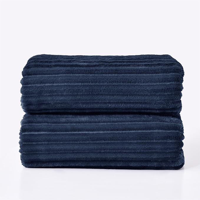 BEDELITE 3D Ribbed Jacquard Navy Blue Full Size Blankes - Image 7