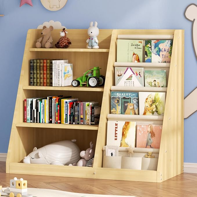 EXPERLAM Kids Bookshelf and Toy Storage Organizer, 4 Tier Wooden Kids Book Shelf by EXPERLAM