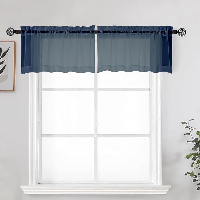Navy Blue Sheer Kitchen Valance by OWENIE