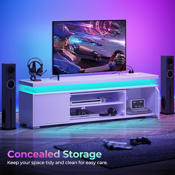 Rolanstar TV Stand with LED Lights & Power Outlet, Modern Entertainment Center - Image 3