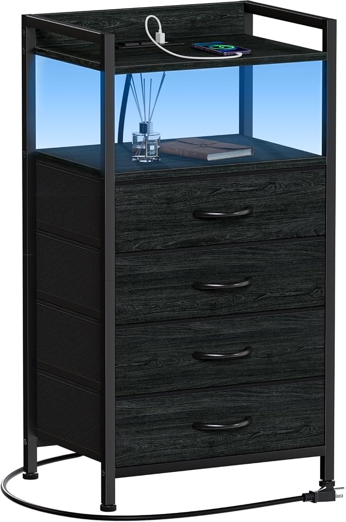 Furnulem Night Stand with Charging Station, Tall Dresser by Furnulem