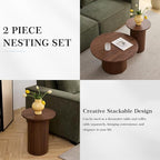 Round Nesting Coffee Table Set of 2 Mid Century Modern Wood Round Coffee Tables - Image 2