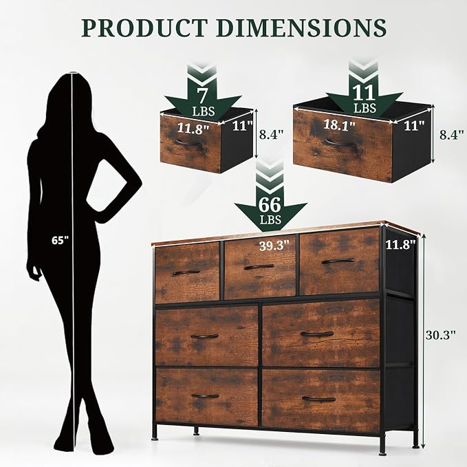7-Drawer Dresser for Bedroom, Anti-Tip Wide Storage Organizer Fabric Chest of - Image 3