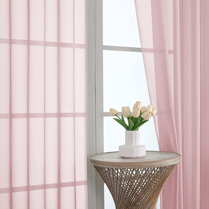 Blush Sheer Curtain 90 Inches Long 2 Panels Set, Solid Filmy Drapes - Image 4