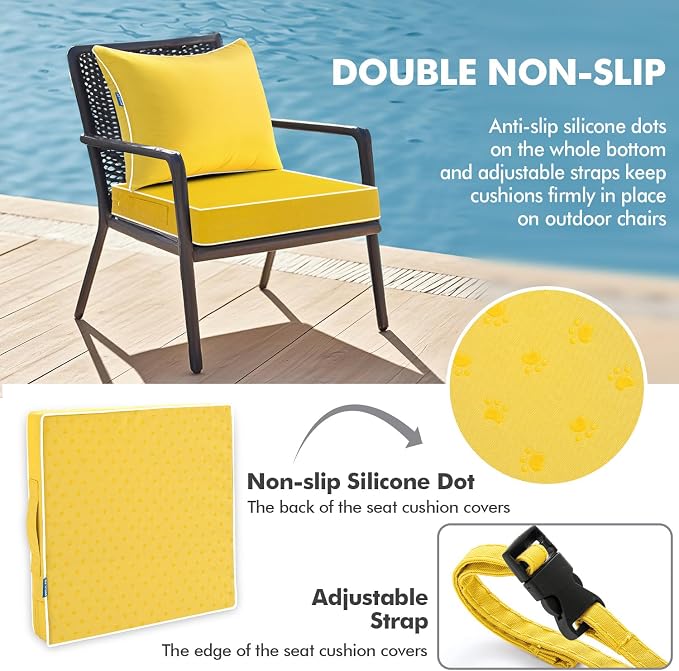MIULEE Yellow Outdoor Seat Cushion 22x22 Inch Waterproof & 3 Year Fade - Image 4