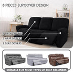 ULTICOR Velvet 8-Pieces Recliner Sofa Covers Stretch Reclining Couch Covers - Image 2