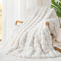 Luxury 1000GSM Faux Rabbit Fur Throw Blanket, Super Heavy Warm Cozy Blankets by TOUCHAT