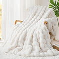 Luxury 1000GSM Rabbit Faux Fur Twin Blanket, Super Heavy Warm Cozy Beige Cream by TOUCHAT