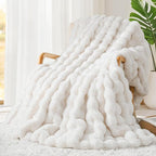 Luxury 1000GSM Rabbit Faux Fur Twin Blanket, Super Heavy Warm Cozy Beige Cream by TOUCHAT