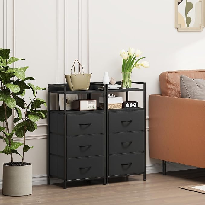 Somdot Nightstand with 3 Drawers, Dresser with Fabric Bins - Image 4