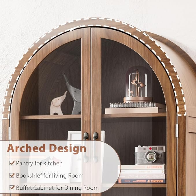 Arched Display Cabinet with Acrylic Glass Doors, 70.9'' Tall Curio Cabinet with - Image 5