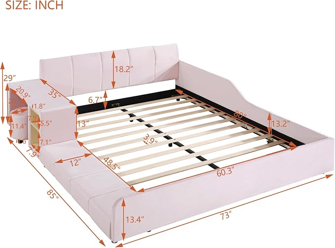 SOFTSEA Queen Upholstered Grounded Bed, Mother & Child Platform Bed - Image 2