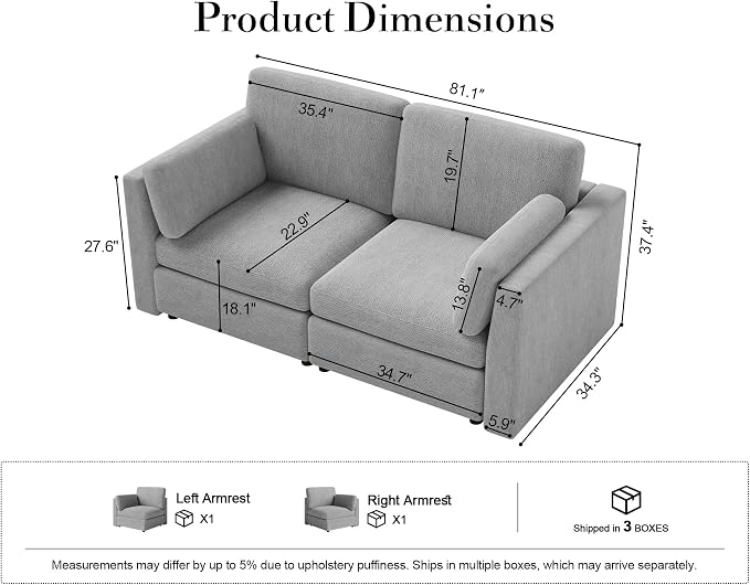 Oversized 2 Seater Modular Sectional Sofa, Solid Wood Frame Sofa, Removable - Image 2