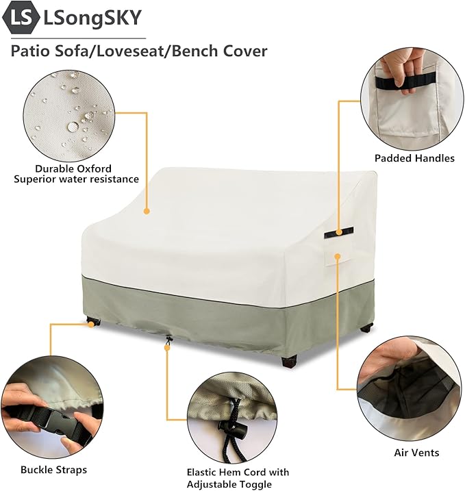 Patio 3-Seater Sofa Cover, Outdoor Couch Cover Fits up to 76W x 32.5D x 33H - Image 4