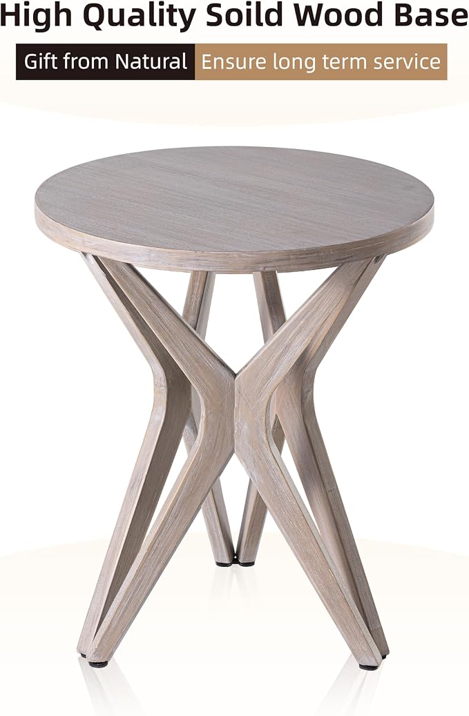 Pedestal Farmhouse End Table, Distressed Top - Image 4