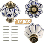 Ivory & Deep Blue Pumpkin Knobs 12 Pack Ceramic Cabinet Knobs Vintage Drawer - Image 2