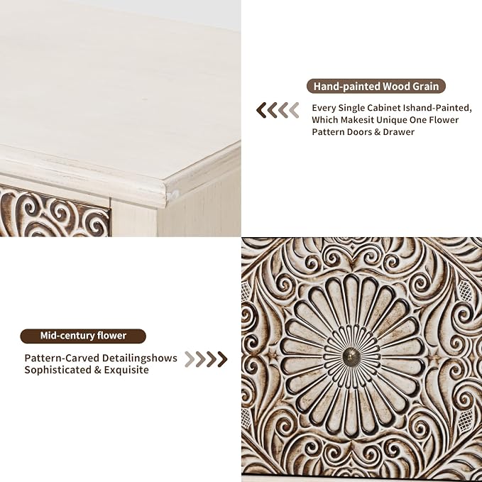 HOMPUS White Nightstand with Drawer & Storage, Fully-Assembled Flower Motif - Image 6