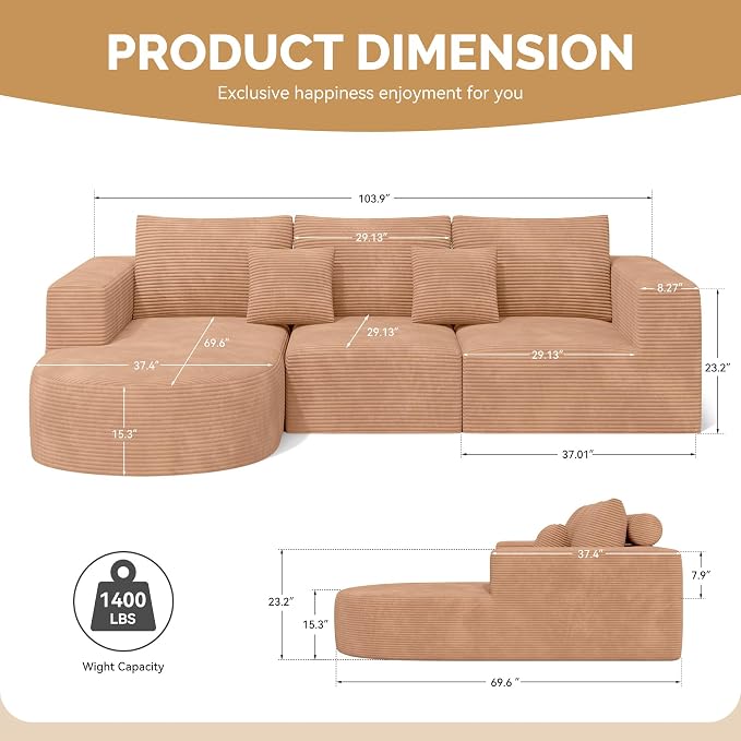 Boneless Couches for Living Room, Cloud Sectional Couch - Image 2