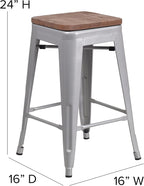 Flash Furniture Kai Commercial Grade 24" High Backless Silver Metal - Image 3