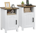Farmhouse Nightstand with Charging Station, Rustic Bedside Table with Large by Decofy