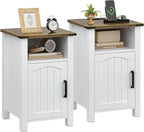Farmhouse Nightstand with Charging Station, Rustic Bedside Table with Large by Decofy
