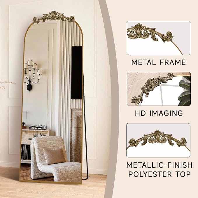 MISSDAY Vintage Baroque Full Length Mirror, Full Metal Frame Stand Up Retro - Image 3