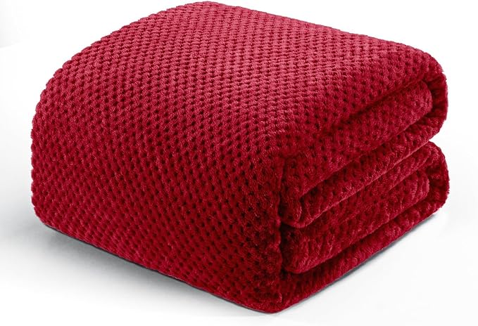 Exclusivo Mezcla Soft Waffle Fleece Bed Blanket Twin Size, Deep Red | by ExclusivoMezcla