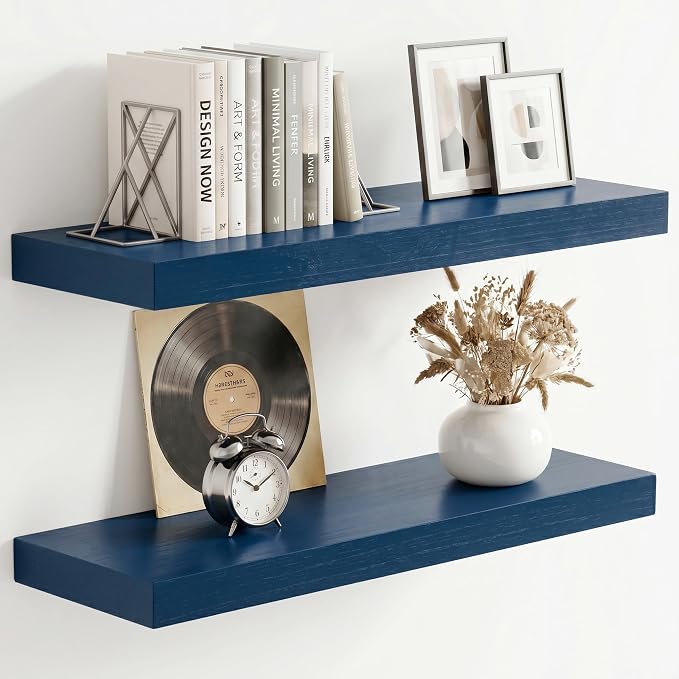 fuqing 20 Inch Floating Shelves | 6.7 Inch Deep Dark Blue Floating Shelves by Fuqing