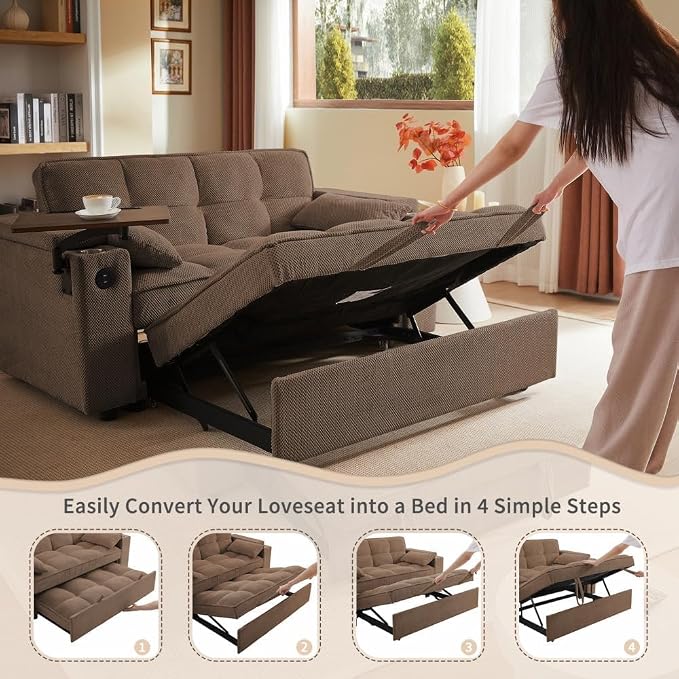 oaaktu Large Size Convertible Sleeper Sofa Bed, Polka dot Velvet Pull Out Futon - Image 7