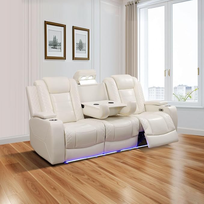Power Recliner Sofa Set with LED, Leather Reclining Sofa Set, Living Room - Image 4