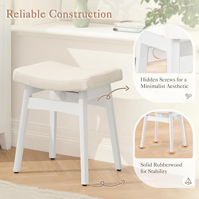 LUE BONA Solid Wood Vanity Bench Stool, 17.3" H Ergonomic Saddle Stool - Image 4