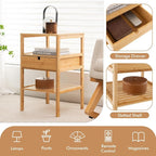 Giantex Bamboo Nightstand, Wood Side Table - Image 6