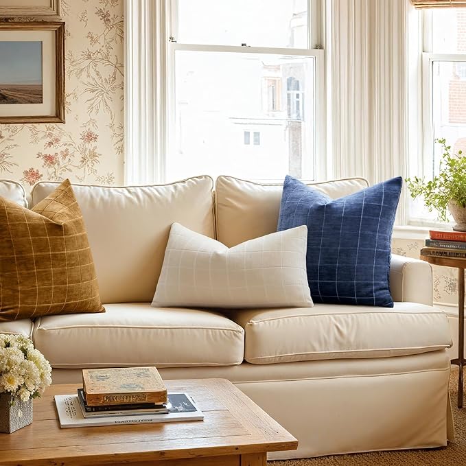 MIULEE Decorative Chenille Check Throw Pillow Covers Vintage Plaid Couch - Image 4