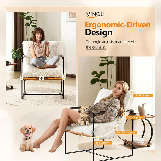 VINGLI 28" Wide Plush Upholstery Sling Modern Accent Chairs Set of 2, Cute - Image 3