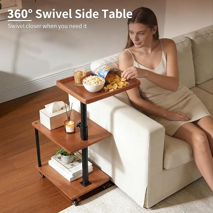Swivel Side Table with Tray for Small Spaces, Adjustable Height End Table for - Image 3