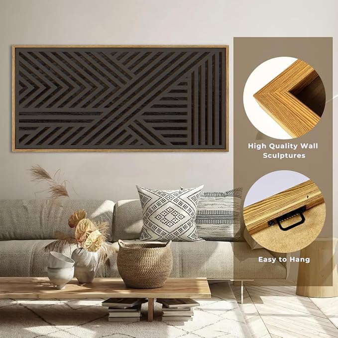 IARTTOP Extra Large Wood Black Wall Art 20x40 Inch Framed Abstract Geometric - Image 3