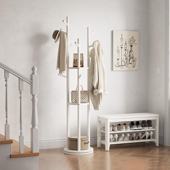 Muwuele Solid Wood Rotary Coat Rack, Freestanding Coat Rack - Image 8