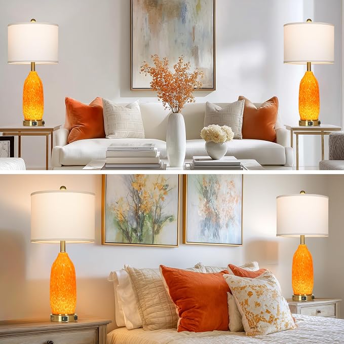 Rinweey 26" Modern Orange Glass Table Lamp Set of 2, Bedside Lamps - Image 5