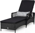 COSTWAY PE Rattan Chaise Lounge Chair, 6 Gear Adjustable Recliner by COSTWAY