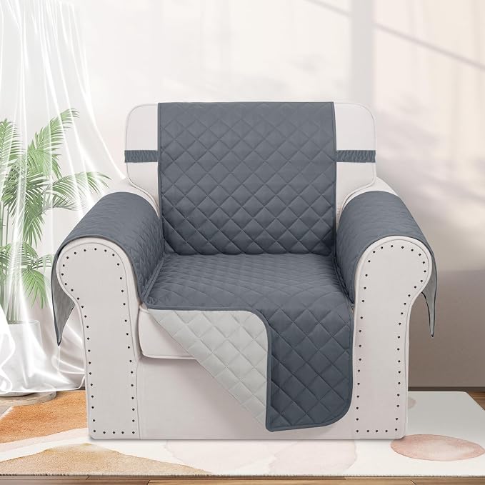 Reversible Recliner Chair Covers, Dark Blue/Grey | Chair Covers - Image 2