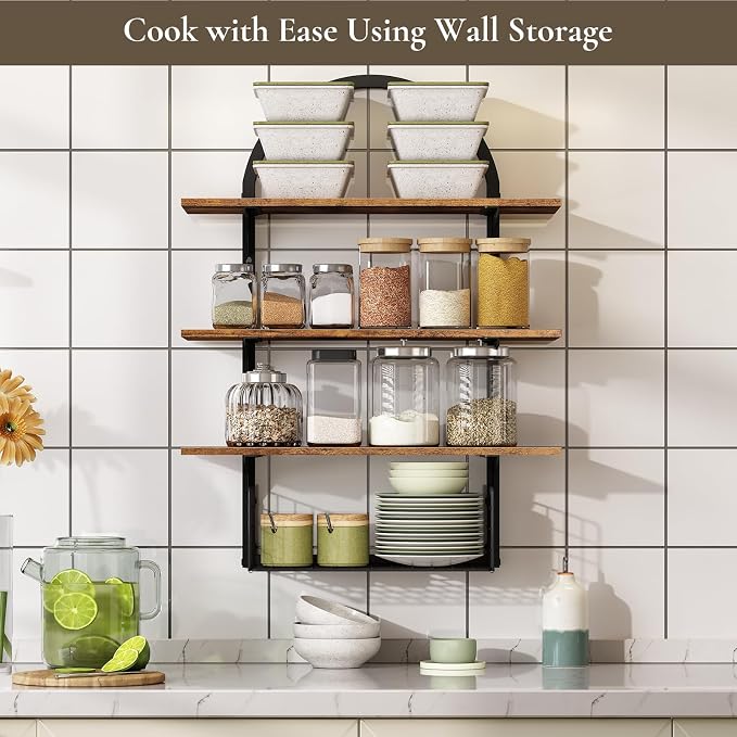 3 Tier Floating Shelf with Storage Baskets, Wall Mounted Bathroom Shelves Over - Image 6